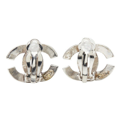 Chanel CC Logo Earrings Silver Metal — view 3