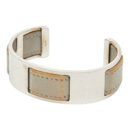 Hermes Bangle Silver Gray Metal Leather 1- Bracelet
