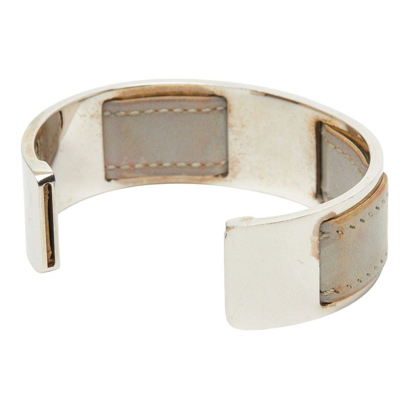 Hermes Bangle Silver Gray Metal Leather 1- Bracelet — view 2
