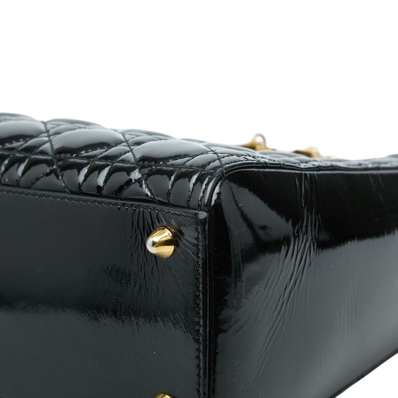 Dior Lady Dior Cannage 2-Way Shoulder Bag Black Patent Leather — view 4
