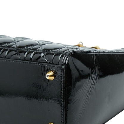 Dior Lady Dior Cannage 2-Way Shoulder Bag Black Patent Leather — view 4