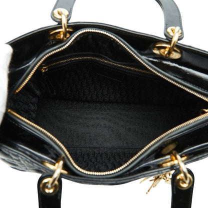 Dior Lady Dior Cannage 2-Way Shoulder Bag Black Patent Leather — view 8