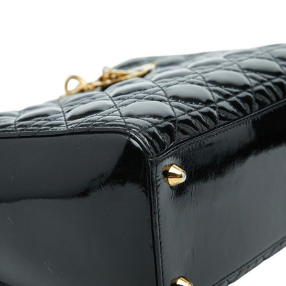 Dior Lady Dior Cannage 2-Way Shoulder Bag Black Patent Leather — view 5