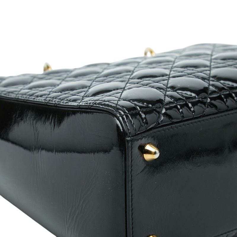 Dior Lady Dior Cannage 2-Way Shoulder Bag Black Patent Leather — view 7