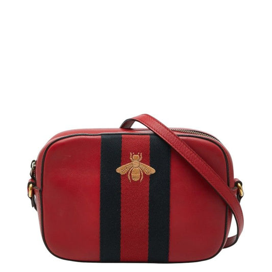 Gucci Web Crossbody Shoulder Bag Beige Brown Leather