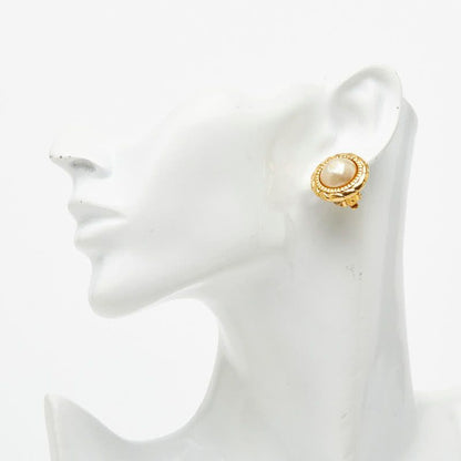 Chanel Round Earrings Gold Faux Pearl Plated — view 5