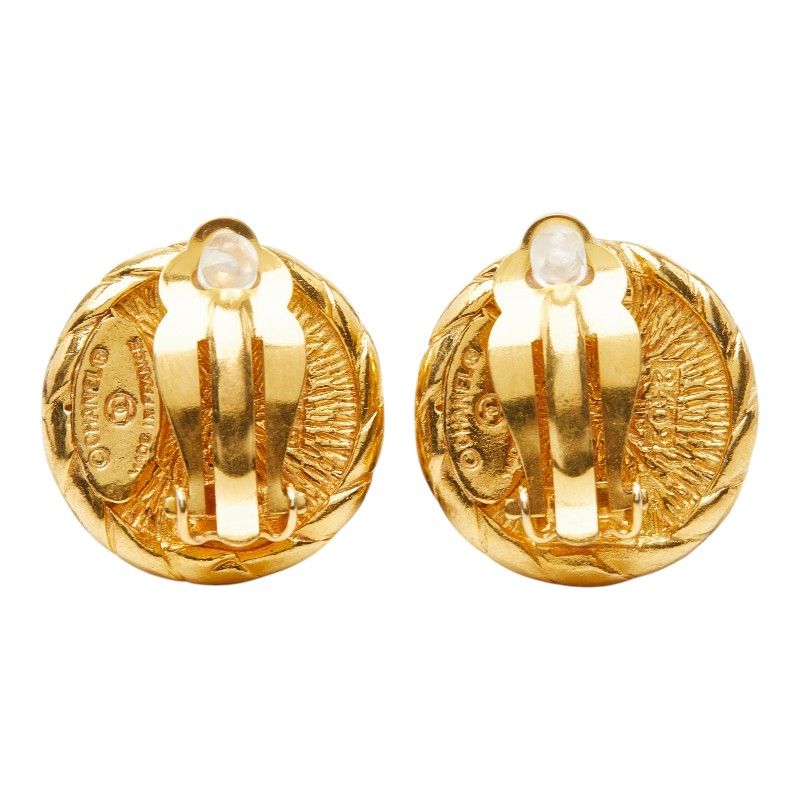 Chanel Round Earrings Gold Faux Pearl Plated — view 3