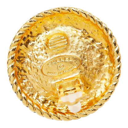 Chanel Round Earrings Gold Faux Pearl Plated — view 4
