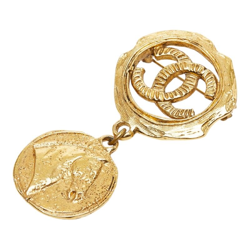 Chanel CC Logo Horse Coin Motif Brooch Gold Plated