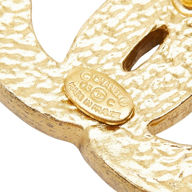 Chanel CC Logo Pin Brooch Gold Plated Faux Pearl Line Stone — view 3