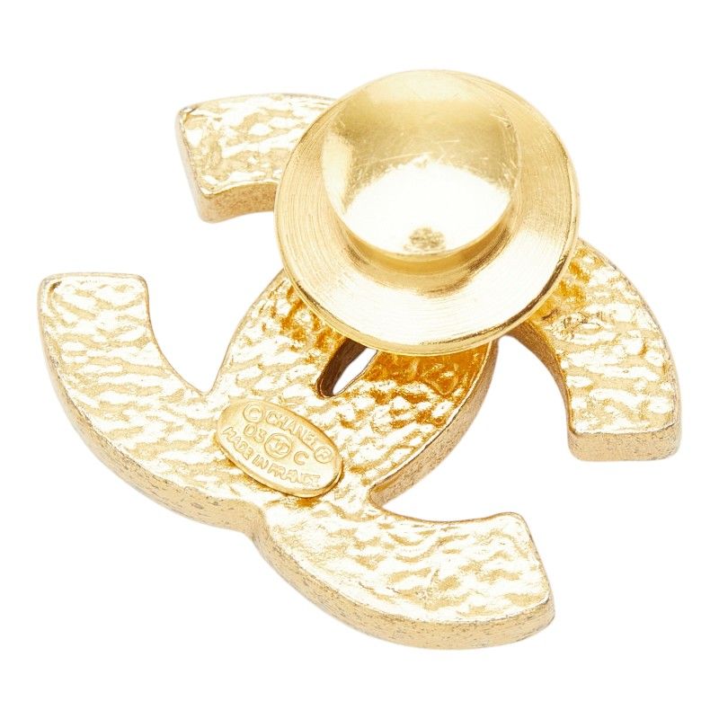 Chanel CC Logo Pin Brooch Gold Plated Faux Pearl Line Stone — view 2