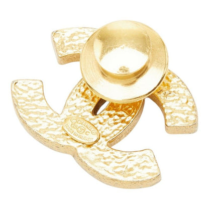 Chanel CC Logo Pin Brooch Gold Plated Faux Pearl Line Stone — view 2