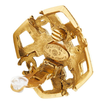 Chanel CC Logo Square Earrings 2 Vintage Gold Plated Faux Pearl — view 4