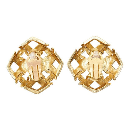 Chanel CC Logo Square Earrings 2 Vintage Gold Plated Faux Pearl — view 3