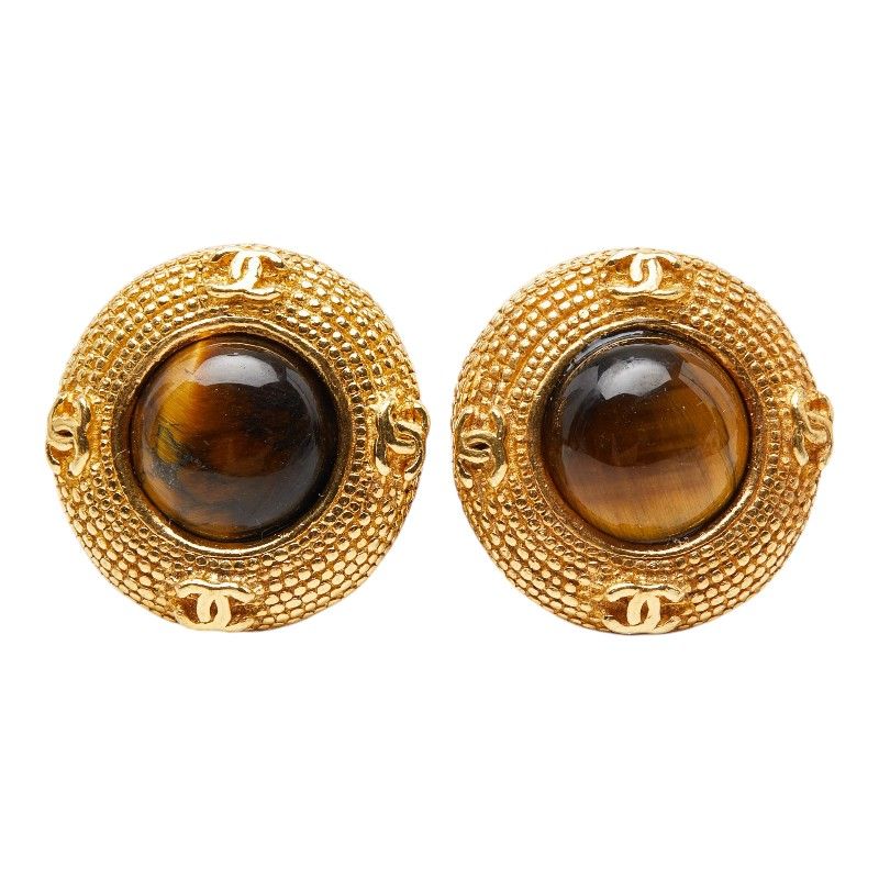 Chanel CC Logo Earrings Gold Plated Taiga Eye — view 2