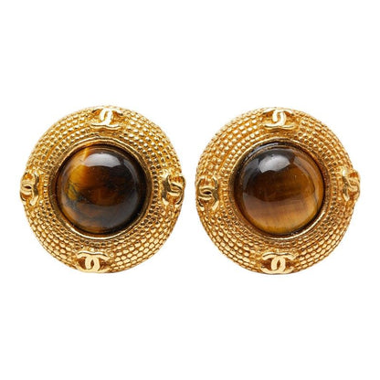 Chanel CC Logo Earrings Gold Plated Taiga Eye — view 2