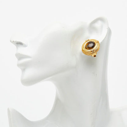 Chanel CC Logo Earrings Gold Plated Taiga Eye — view 5