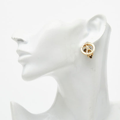 Celine Eiffel Tower Motif Round Earrings Gold Plated Line Stone — view 4