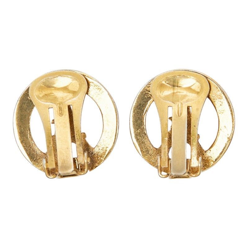 Celine Eiffel Tower Motif Round Earrings Gold Plated Line Stone — view 3