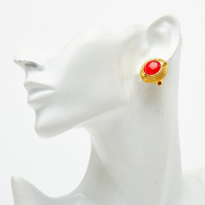 Chanel CC Logo Gripoix Earrings Gold Red Plated — view 5
