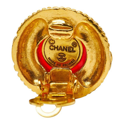 Chanel CC Logo Gripoix Earrings Gold Red Plated — view 4