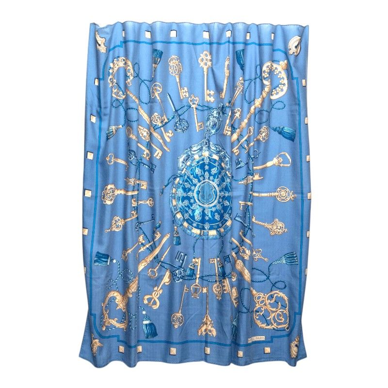 Hermes Carre Geant 140 les Cles the Keys Rare Key Scarf Light Blue Multicolor