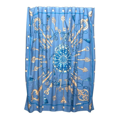 Hermes Carre Geant 140 les Cles the Keys Rare Key Scarf Light Blue Multicolor