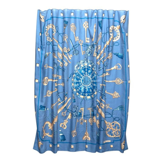 Hermes Carre Geant 140 les Cles the Keys Rare Key Scarf Light Blue Multicolor