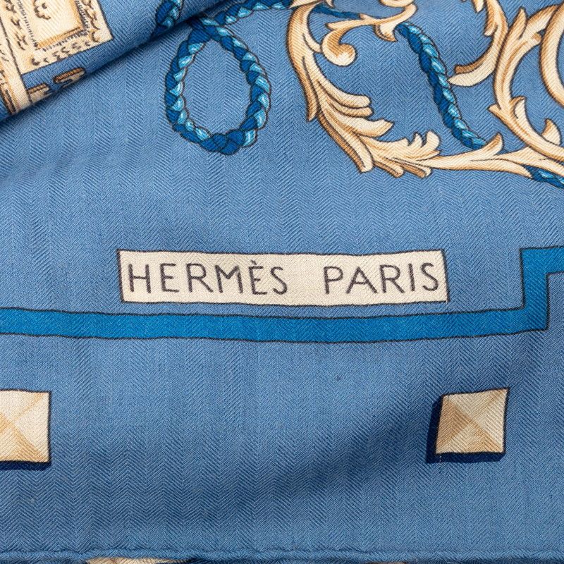 Hermes Carre Geant 140 les Cles the Keys Rare Key Scarf Light Blue Multicolor — view 6