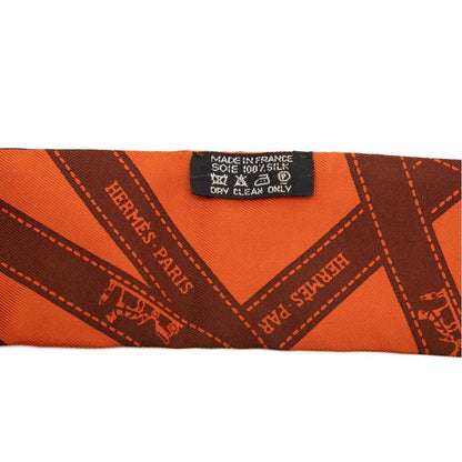 Hermes Twilly Bolduc Pattern Scarf Orange Brown Silk — view 4