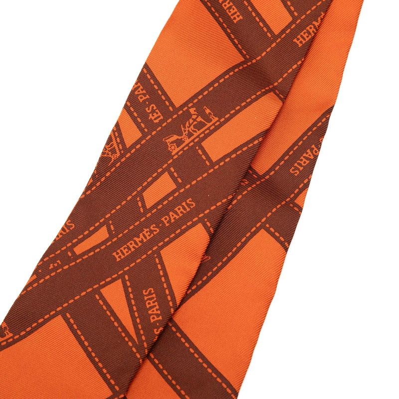 Hermes Twilly Bolduc Pattern Scarf Orange Brown Silk — view 2