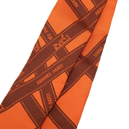 Hermes Twilly Bolduc Pattern Scarf Orange Brown Silk — view 2
