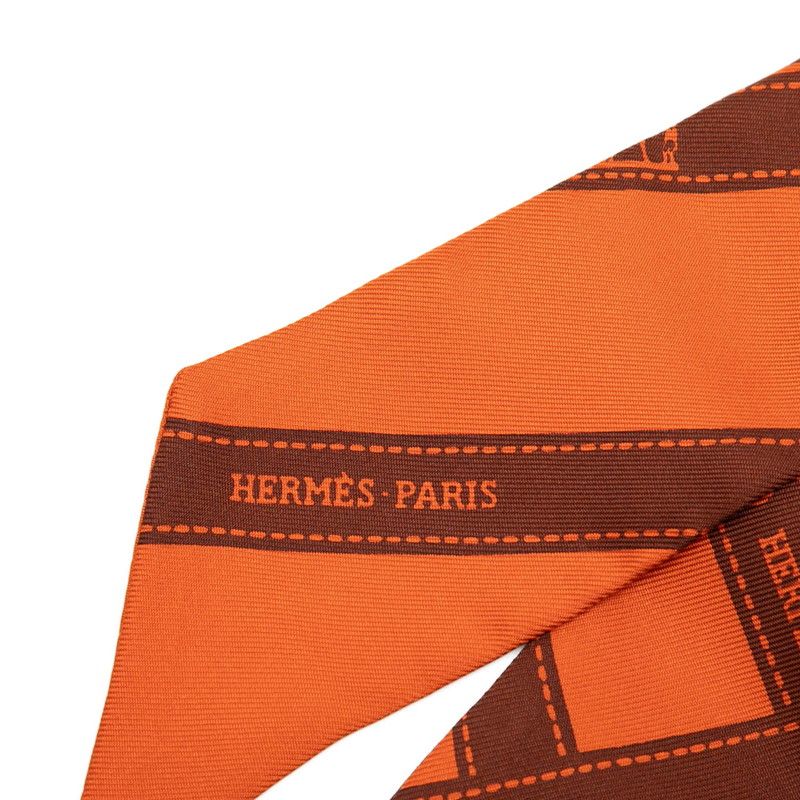 Hermes Twilly Bolduc Pattern Scarf Orange Brown Silk — view 3