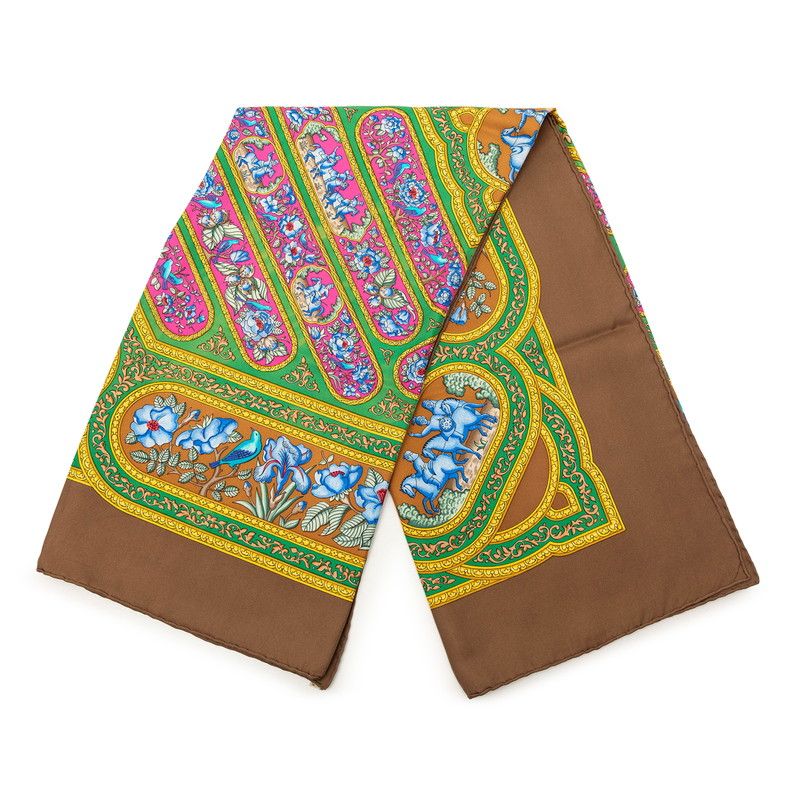 Hermes Carre 90 Qalamdan Scarf Brown Multicolor Silk — view 2