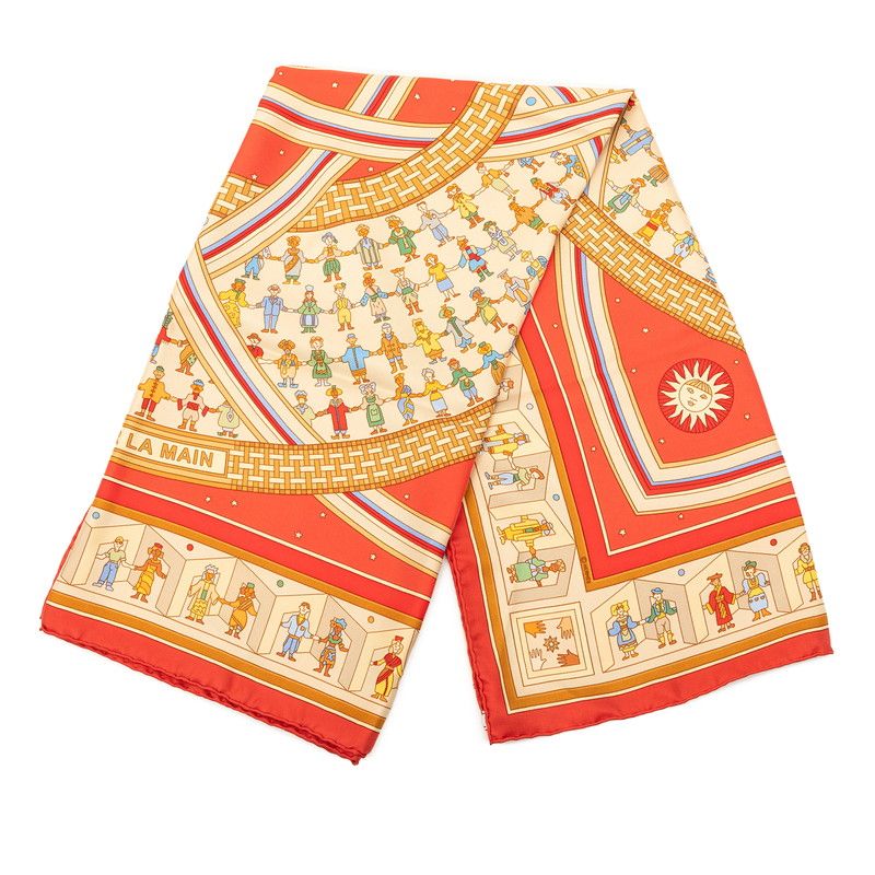Hermes Carre 90 Donner la Reach Out Scarf Red Multicolor Silk — view 2