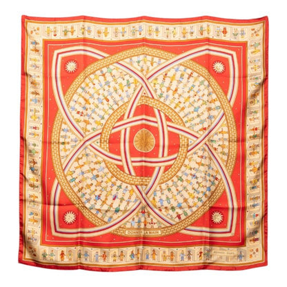 Hermes Carre 90 Donner la Reach Out Scarf Red Multicolor Silk