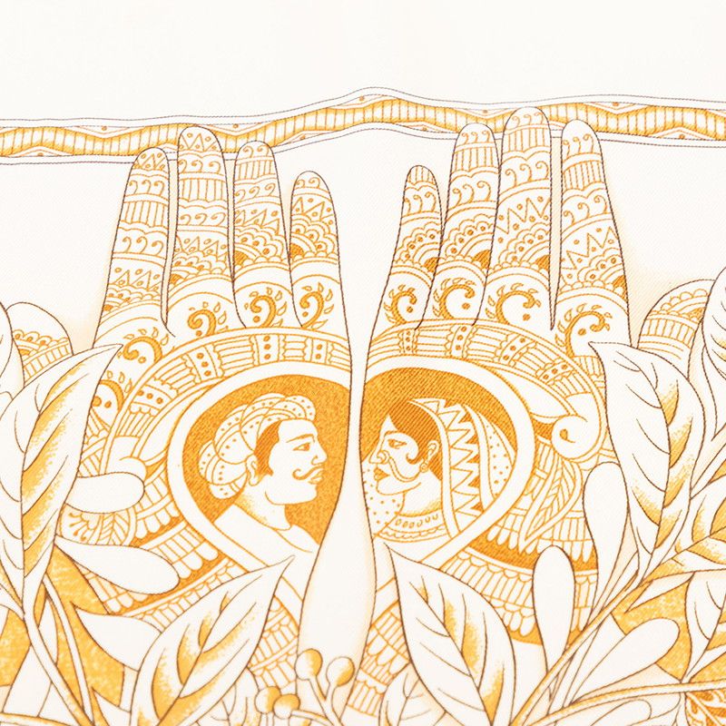 Hermes Carre 90 les Chants du Henne Henna Song Scarf Beige Multicolor Silk — view 4