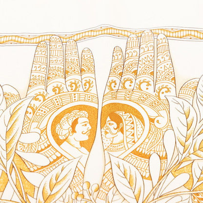 Hermes Carre 90 les Chants du Henne Henna Song Scarf Beige Multicolor Silk — view 4