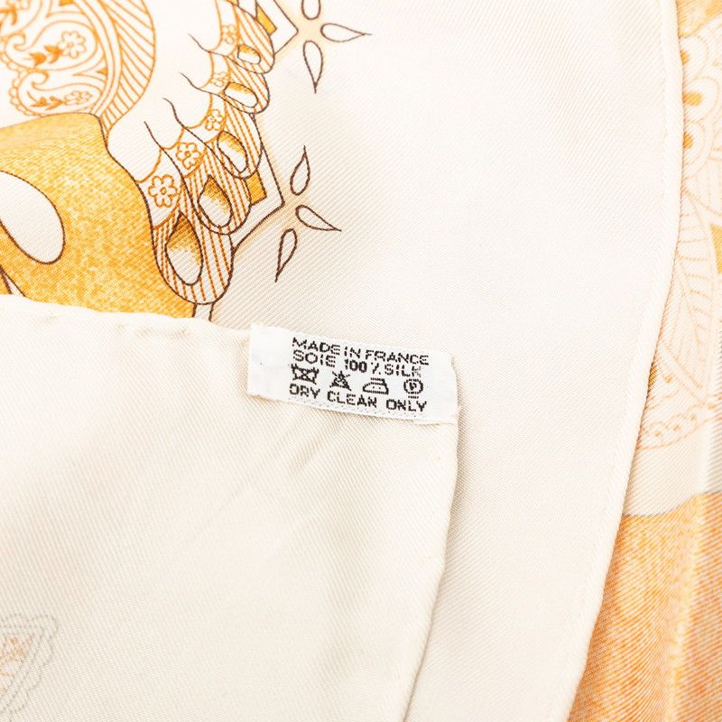 Hermes Carre 90 les Chants du Henne Henna Song Scarf Beige Multicolor Silk — view 7