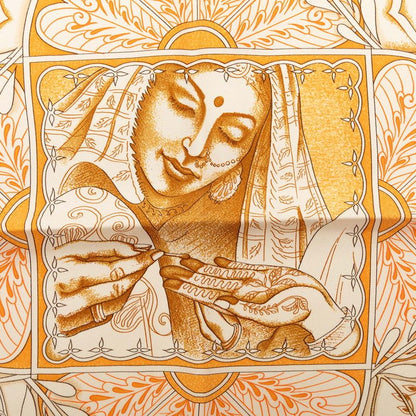 Hermes Carre 90 les Chants du Henne Henna Song Scarf Beige Multicolor Silk — view 3