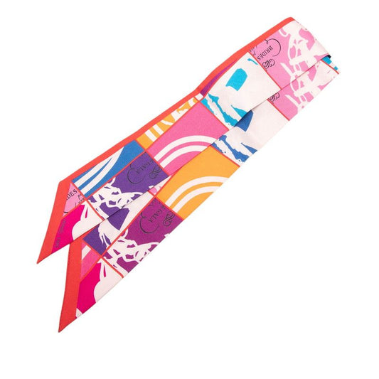 Hermes Twilly en Desordre Order Scarf Pink Multicolor Silk