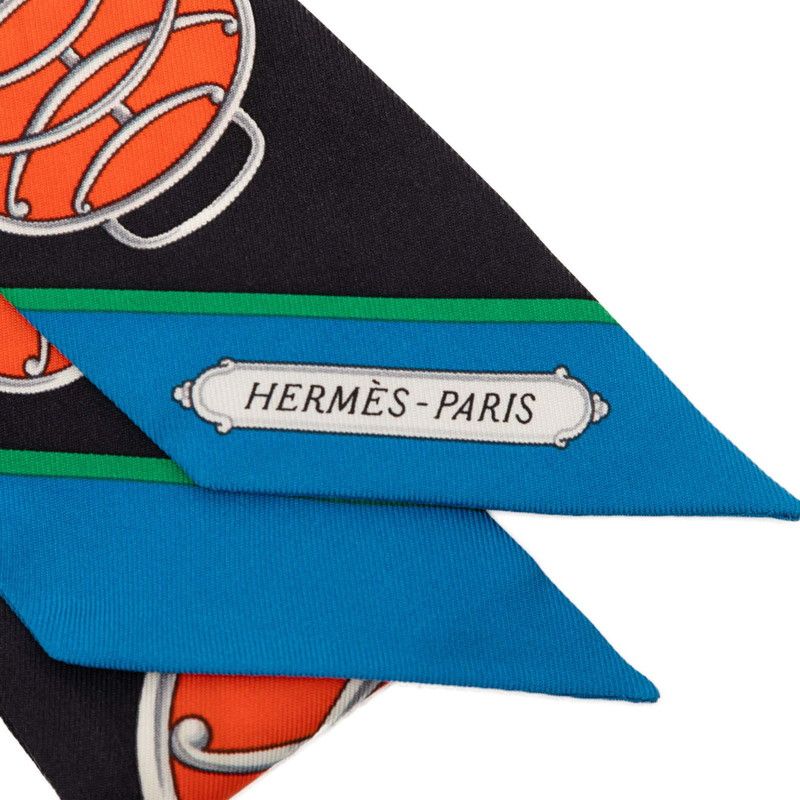 Hermes Twilly Lift Profile Scarf Black Multicolor Silk — view 4