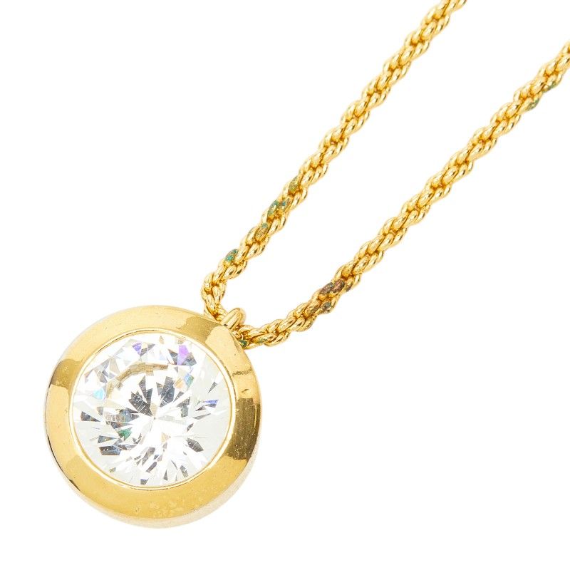 Dior Large Chain Pendant Necklace Gold Line Stone Plated