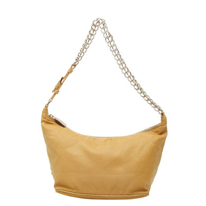 Prada Logo Chain Shoulder Bag Beige Nylon Leather