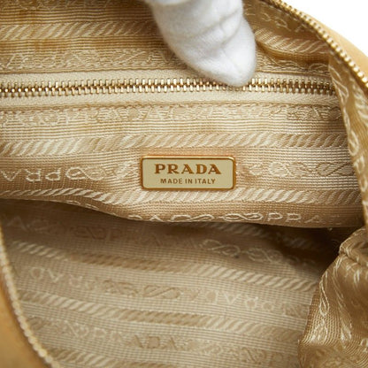 Prada Logo Chain Shoulder Bag Beige Nylon Leather — view 7