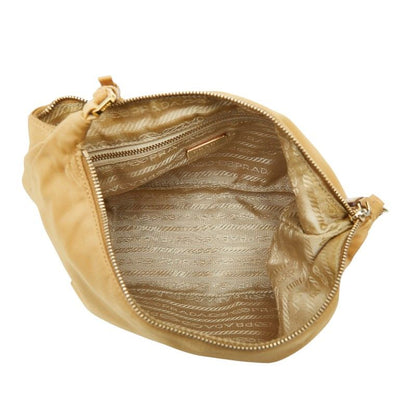 Prada Logo Chain Shoulder Bag Beige Nylon Leather — view 6