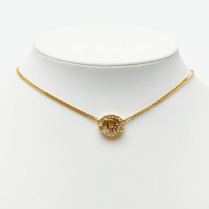 Dior CD Logo Vintage Pendant Chain Necklace Gold Plated Line Stone — view 7