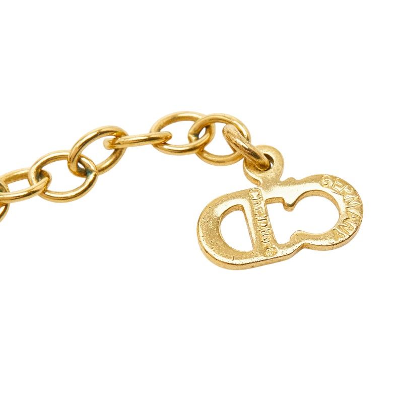 Dior CD Logo Vintage Pendant Chain Necklace Gold Plated Line Stone — view 6