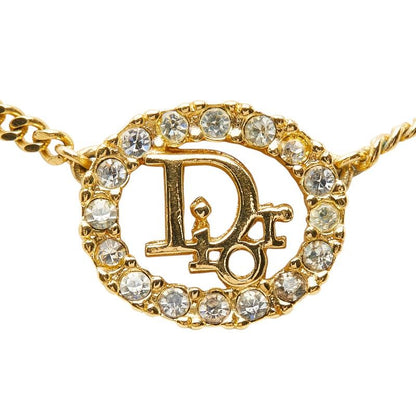 Dior CD Logo Vintage Pendant Chain Necklace Gold Plated Line Stone — view 2