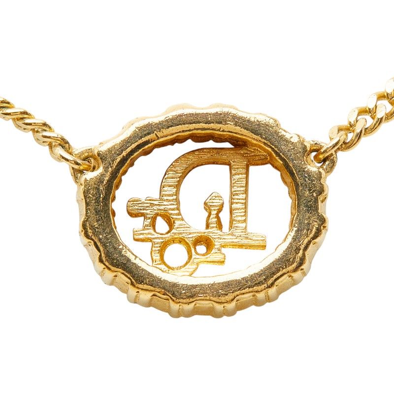 Dior CD Logo Vintage Pendant Chain Necklace Gold Plated Line Stone — view 3